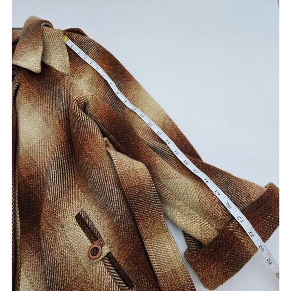 Vtg 70s Miss Gallery Women's S/M Brown & Tan Plaid Retro Wool Trench Coat w/Belt - Picture 8 of 12